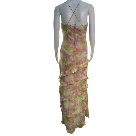 Bardot Cantara Ruffle Slip Dress Tiered Maxi Slit Floral Pink Sz 2 XS Fairy Cute - Picture 7 of 12